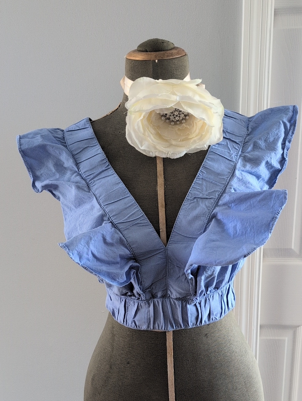Japna Light Blue Ruffle 100%cotton Crop Top